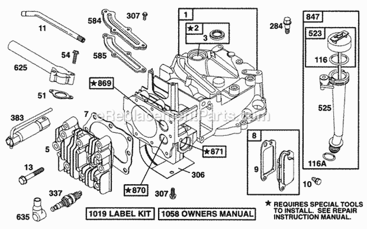 Cylinder Head Oil Fill Diagram and Parts List for 12M802-0650-01  Briggs and Stratton Engine